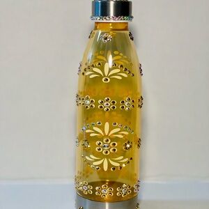 Bottle Water Yellow with Vinyl decoration & bling rhinestones handcrafted new